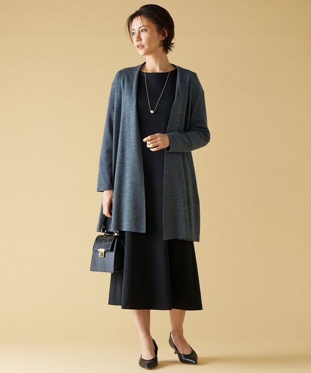 自由区 【洗える】ウールニットコンビジャージー ライトアウター グレー系