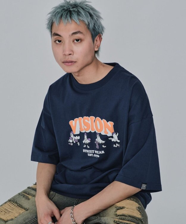 WEGO 【ユニセックス着用ITEM/MLサイズ展開】別注VISIONゴーストスケーターグラフィックT（SS） ブルー