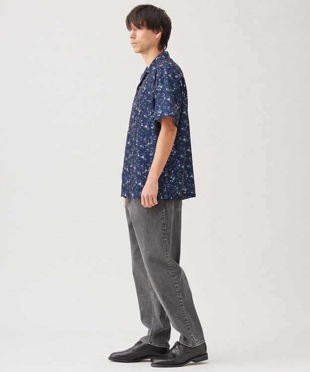 UNFILO MENS ボタニカルプリント オープンカラーシャツ【ギフトにもおすすめ】 ネイビープリント