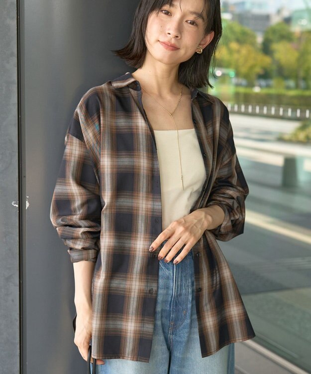 AMERICAN HOLIC イージーケアチェックシャツ【360°着こなしシャツ】 Black