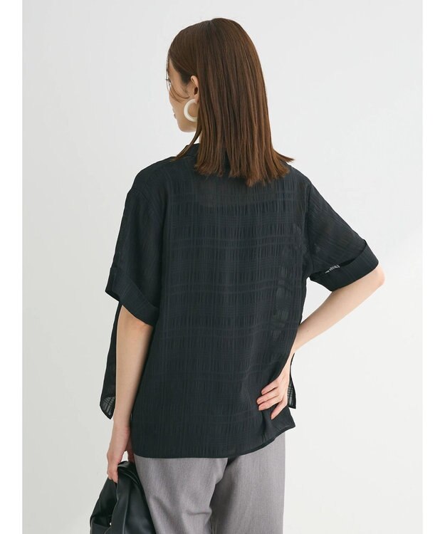 Green Parks シアーチェック開襟ブラウス Black