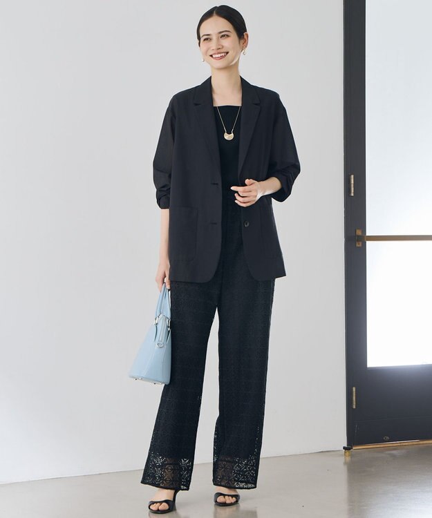 自由区 L 【17号サイズまで展開・カタログ掲載・軽やか】シアーボイルテーラード ジャケット ブラック