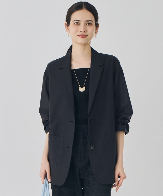 自由区 L 【17号サイズまで展開・カタログ掲載・軽やか】シアーボイルテーラード ジャケット ブラック