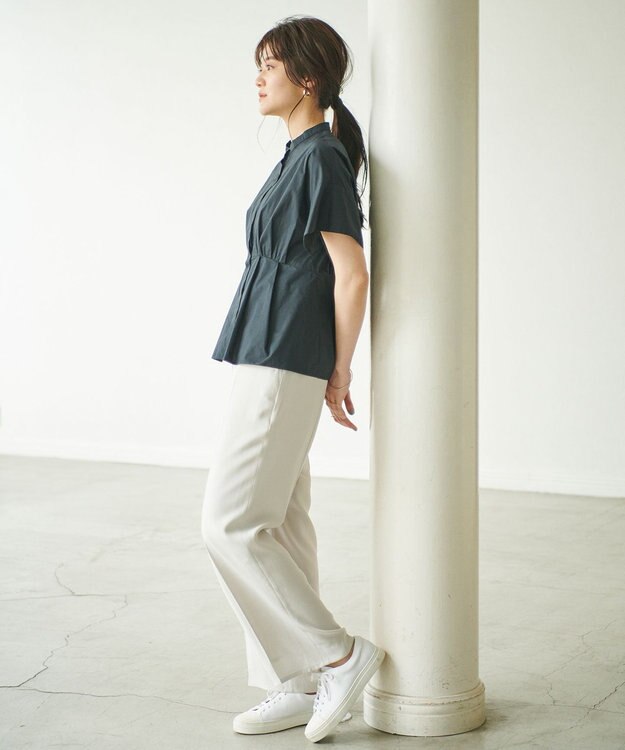 #Newans 【ANSWER for シンプルベーシック】スリットスリーブペプラムブラウス ネイビー系