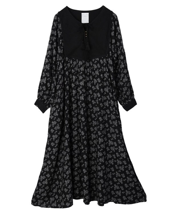 CRAFT STANDARD BOUTIQUE レーヨンキルト切り替えワンピース Flower Black