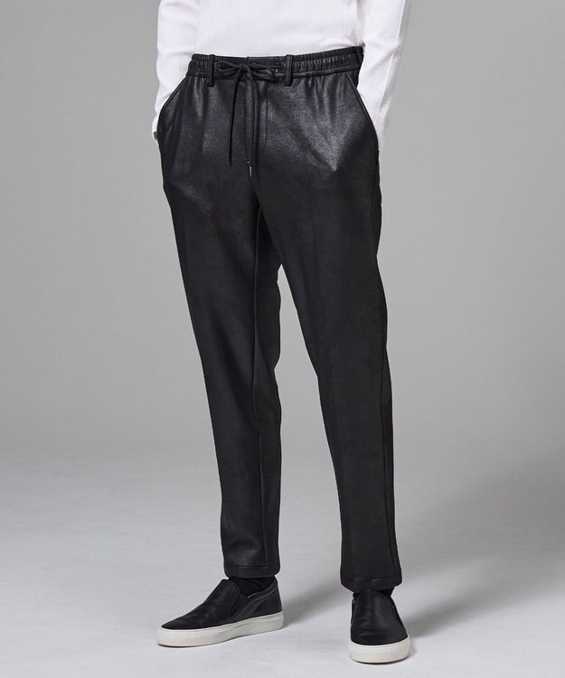JOSEPH HOMME 【ストレッチ】レザーライクジャージー　ドロスト付きテーパードパンツ / PEGG CONVERTIBLE ブラック系