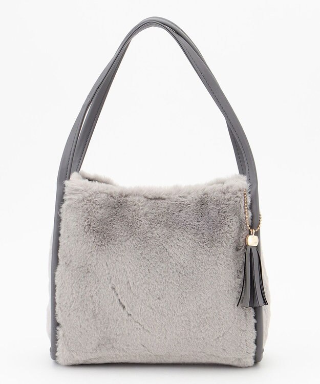 ANY SIS パイピングフェイクファートート バッグ ライトグレー