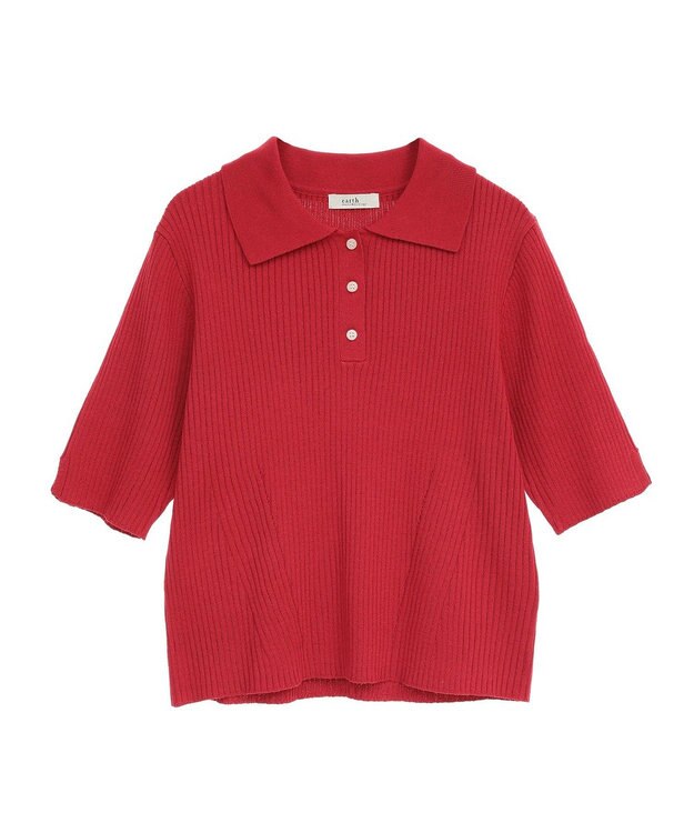 earth music&ecology 半袖ポロニットプルオーバー Red