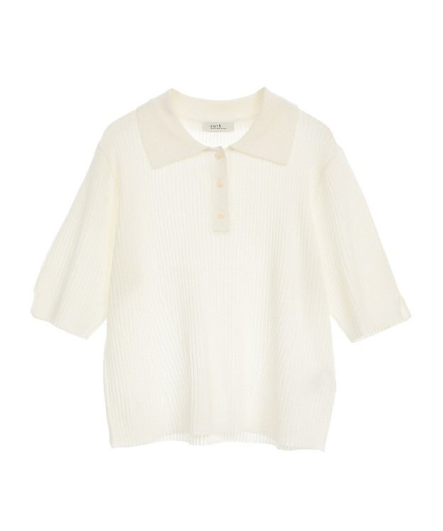 earth music&ecology 半袖ポロニットプルオーバー Ivory