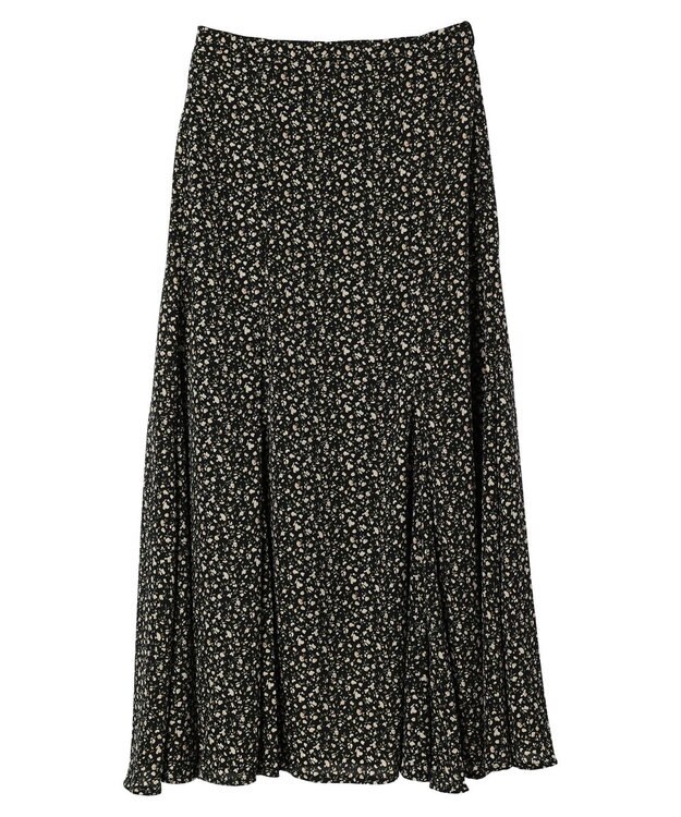 earth music&ecology 揺れる小花柄裾フレアスカート Black