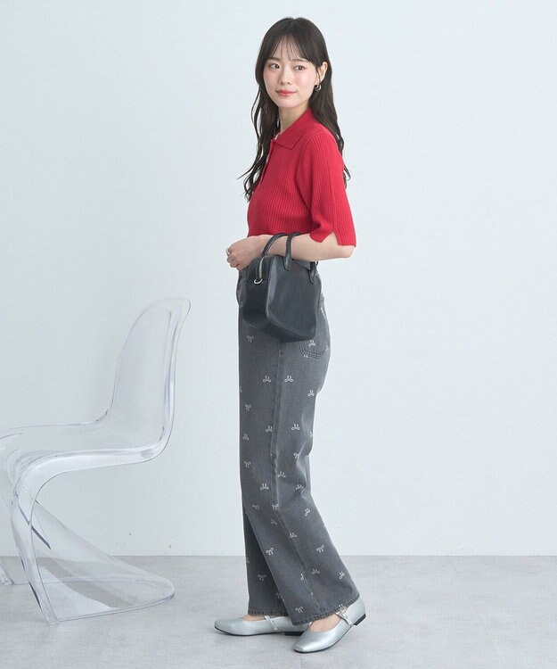 earth music&ecology 半袖ポロニットプルオーバー Red