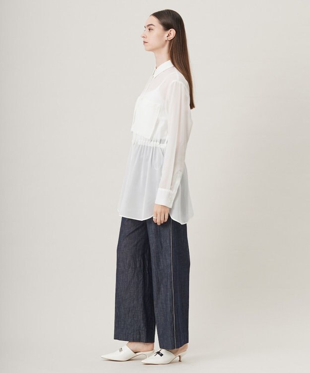 ICB L 【洗える】 PlaXシアーオーガンジー シャツ オフホワイト系