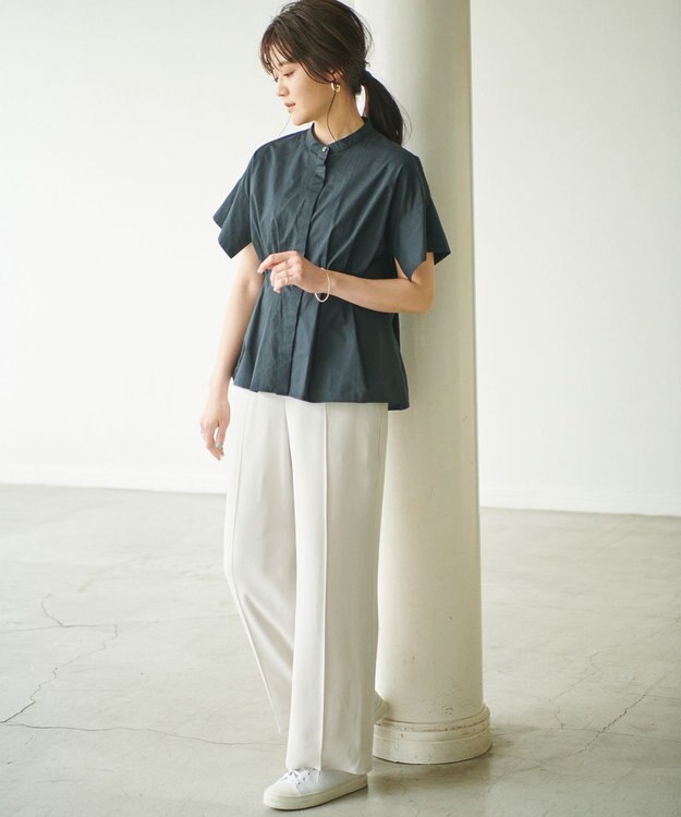 #Newans 【ANSWER for シンプルベーシック】スリットスリーブペプラムブラウス ネイビー系