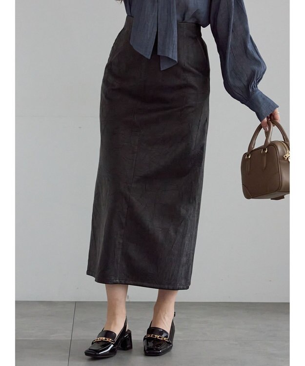 Te chichi クラックレザーライクナロースカート ブラック