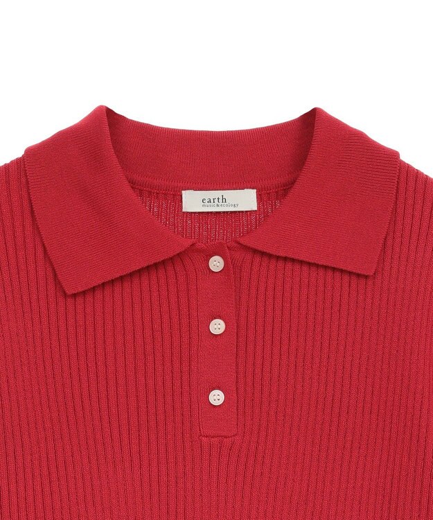 earth music&ecology 半袖ポロニットプルオーバー Red