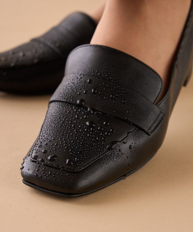 Dominic3 晴雨兼用 サイドギャザー ソフトレザーローファー ブラック