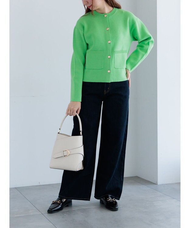 Te chichi ミラノリブポケットクルーカーディガン グリーン