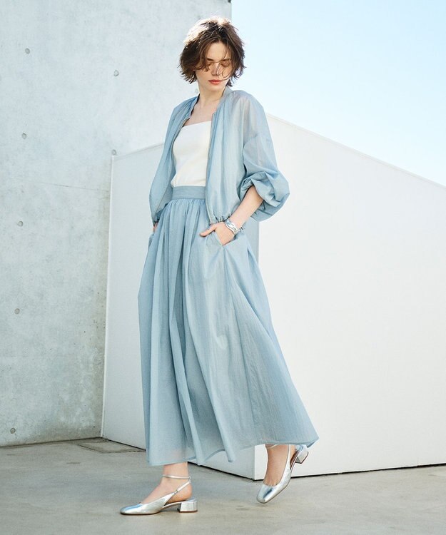 uncrave 【撥水・洗濯機洗い可】シアープルーフナイロン フレアスカート（uncrave STANDARD） サックス