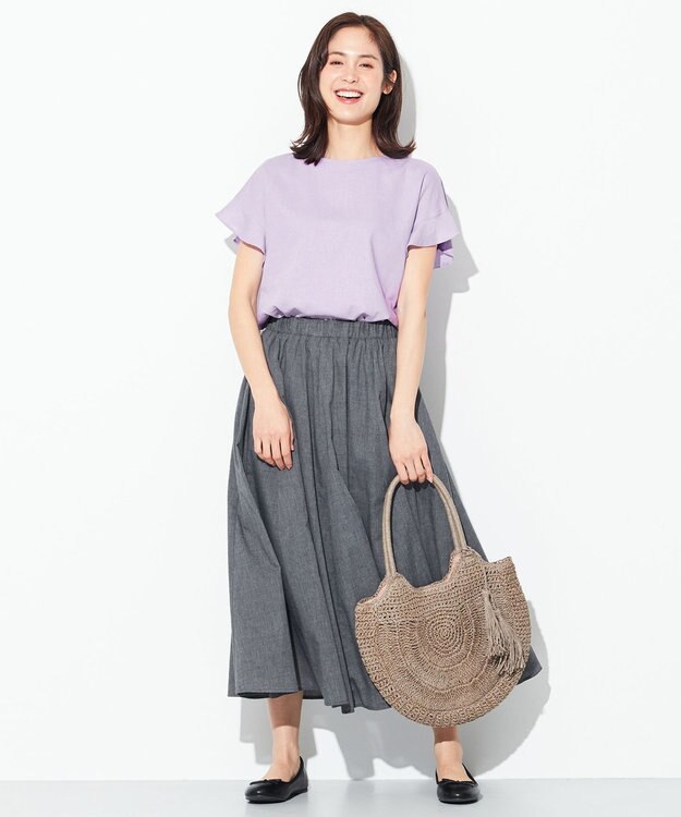 ANY 【洗える】ライトリネンクロスフレアスリーブ ブラウス パープル