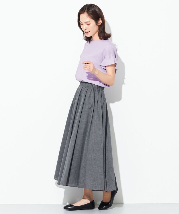 ANY 【洗える】ライトリネンクロスフレアスリーブ ブラウス パープル