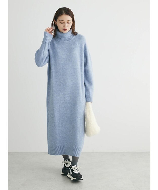 Green Parks タートルニットワンピース Sax