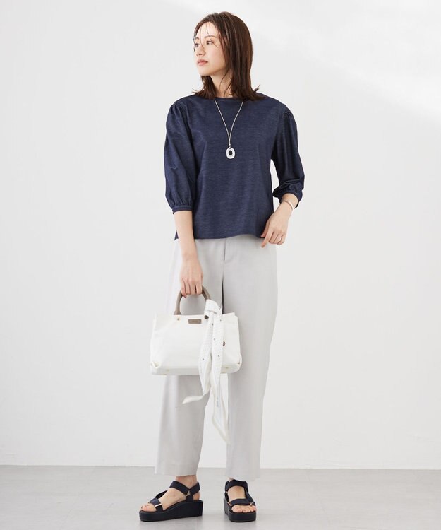 J.PRESS LADIES 【セットアップ対応・洗える・UVケア・速乾】 OXIJEWELストレッチ セミワイド パンツ シルバー系