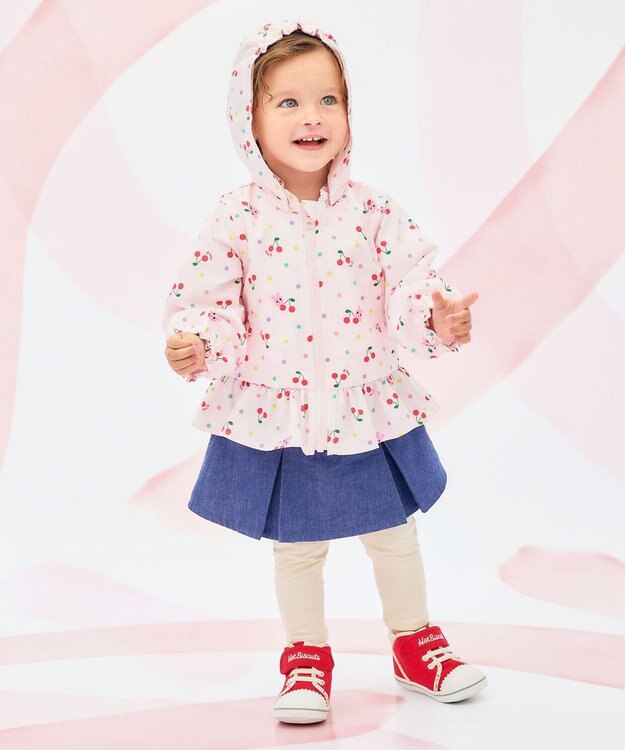 MIKI HOUSE HOT BISCUITS 【80-120cm】キャビット×さくらんぼ 総柄ウインドブレーカー ピンク