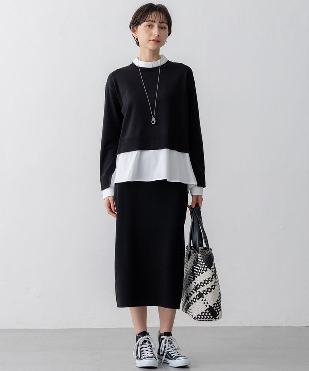 23区 L 【洗える】シャツ コンビネーション ニット ブラック系