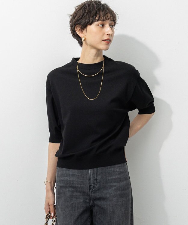 23区 【洗える/吊り干しOK】ヴィスコースストレッチ パフスリーブ ニット ブラック系