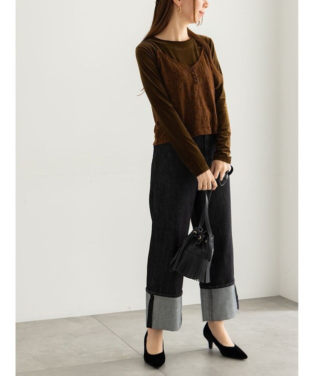 Te chichi 起毛レース前後2WAYキャミブラウス ブラウン