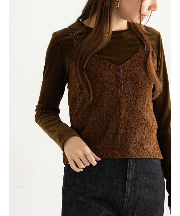 Te chichi 起毛レース前後2WAYキャミブラウス ブラウン