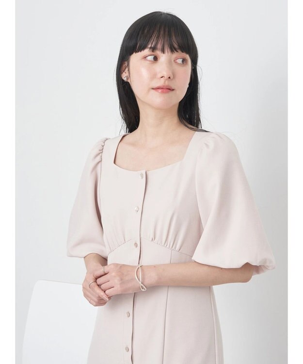 earth music&ecology フロントボタン裾フレアワンピース Beige