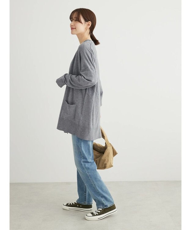 Green Parks もちやわ　Ｖネックミディ丈ニットカーディガン Dark Gray Mixture