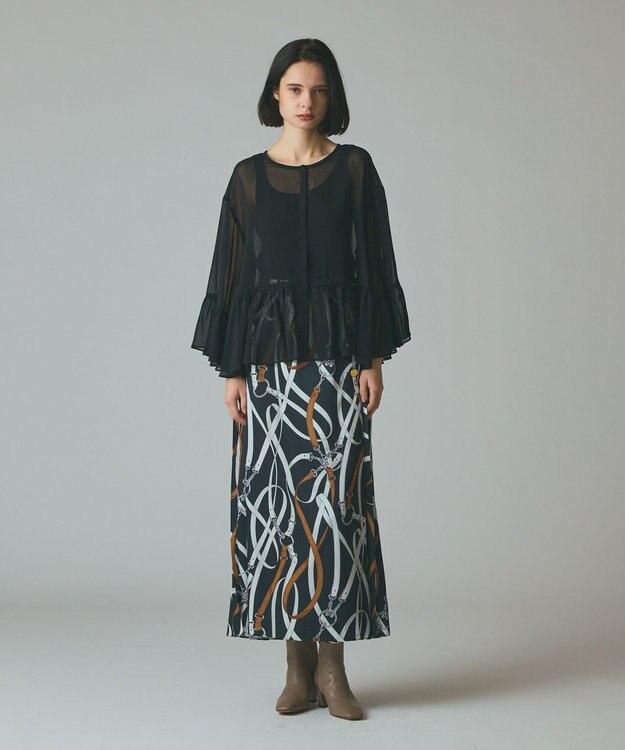 GRACE CONTINENTAL シフォンフリルポンチョ ブラック