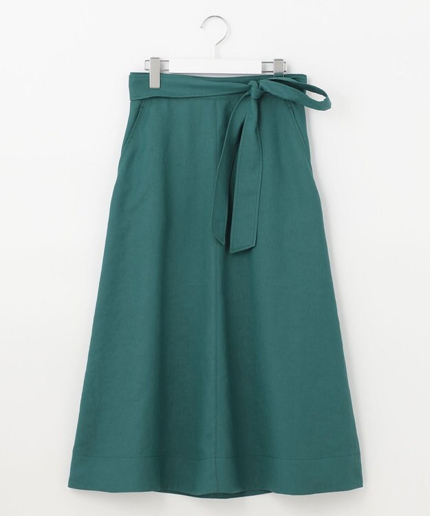 自由区 【接触冷感/セットアップ着用可】トリアセテートツイル フレアスカート ピーコックグリーン系