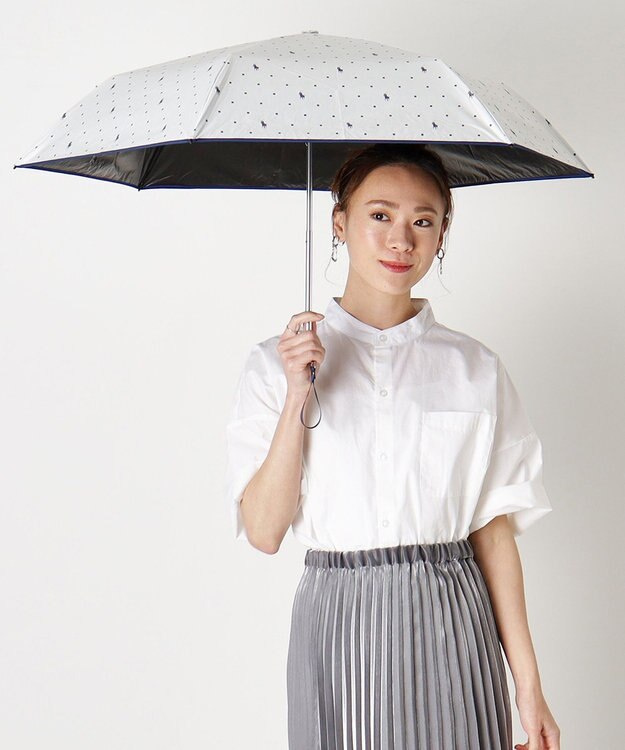 MOONBAT POLO RALPH LAUREN（ポロ ラルフローレン）晴雨兼用日傘 ドット 遮光率100% 遮熱 遮熱 UV オフホワイト