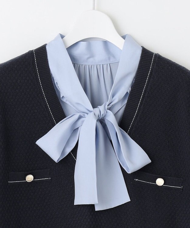 Feroux 【セットアイテム】2WAYリボンタイ ワンピース × ニット ベスト スカイブルー系
