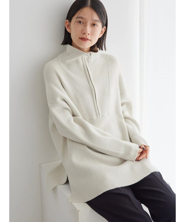 AMERICAN HOLIC バイパチハーフＺＩＰ片畦ニットプルオーバー　 Ivory
