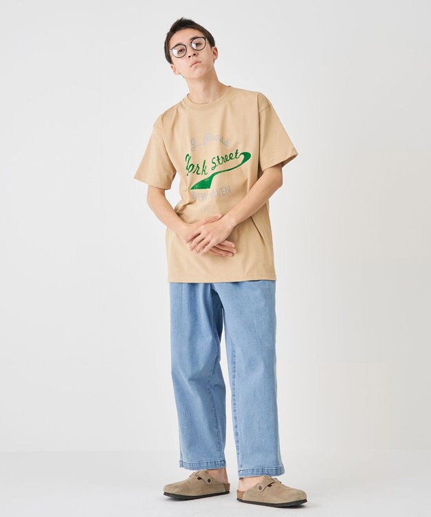 J.PRESS YORK STREET 【UNISEX】ロゴデザインプリントTシャツ ベージュ系