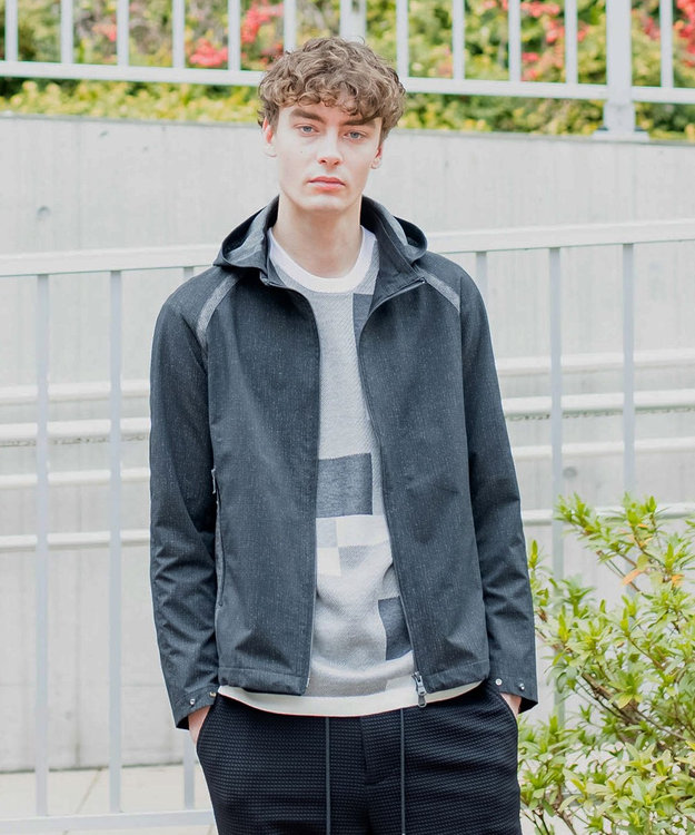 JOSEPH HOMME クールドッツストレッチ　フードブルゾン ブラック系