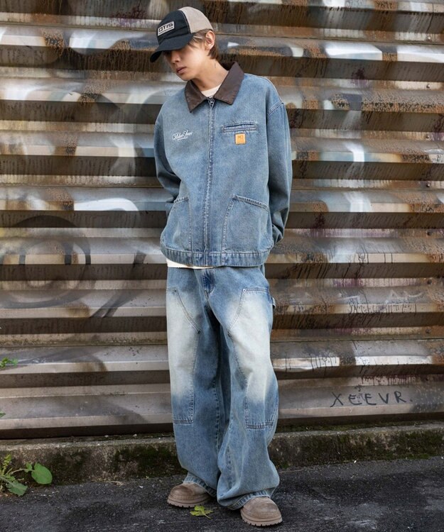 WEGO 【ユニセックス着用ITEM/MLサイズ展開】ワーカーズZIPデニムジャケット デニム中濃加工色