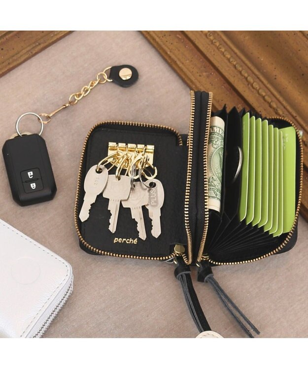 UNBILLION ペルケ perche / ドット型押し・ジャバラカードキーケース ブラック