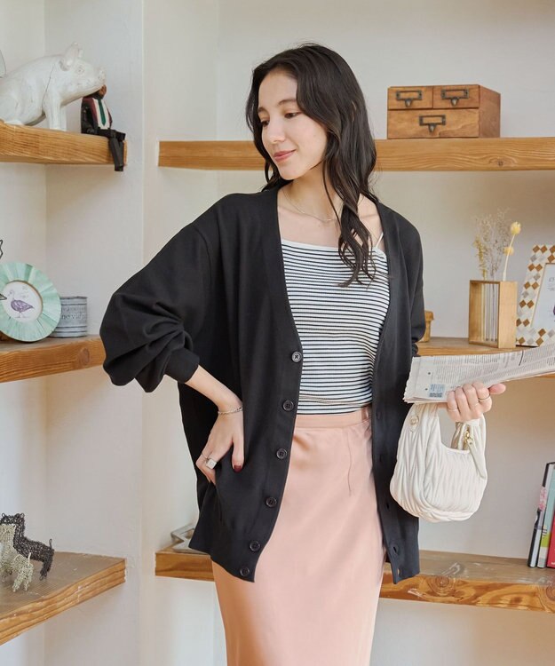 WEGO 【ユニセックス着用ITEM/MLサイズ展開】ドロップショルダーカーディガン ブラック