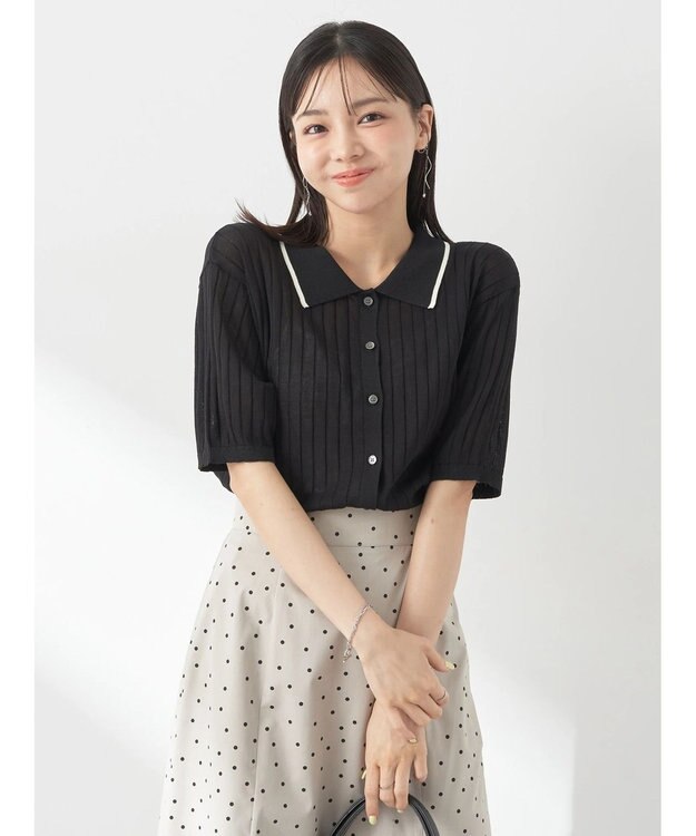 earth music&ecology ラインポロニットカーディガン Black