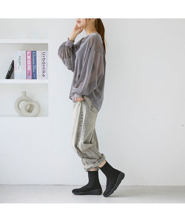 MODE ET JACOMO <carino>フロントジップニットブーツ ブラック