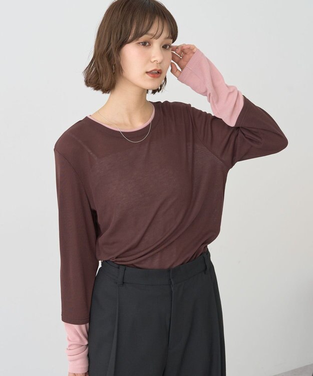 earth music&ecology レイヤードシアープルオーバー Brown