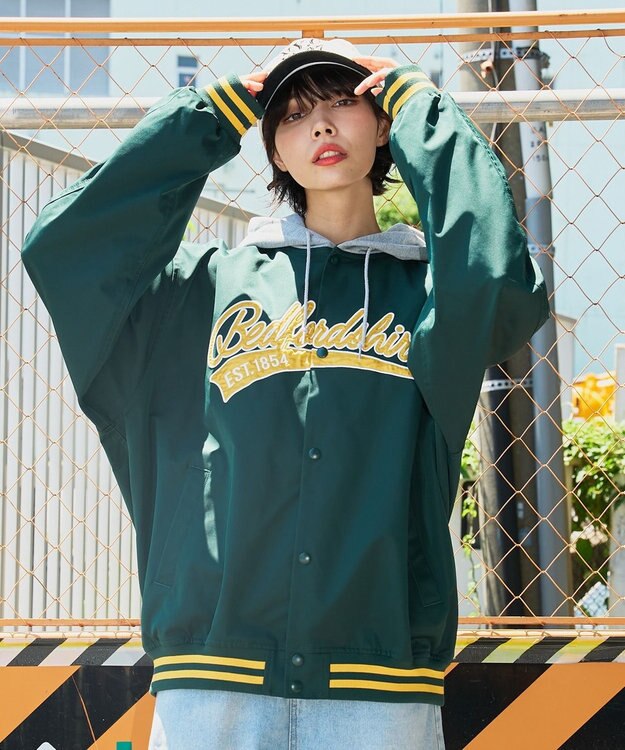 WEGO 【ユニセックス着用ITEM】フードワッペンスタジャン ダークグリーン