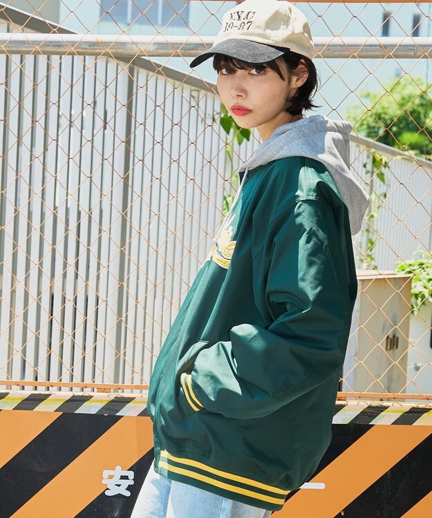 WEGO 【ユニセックス着用ITEM】フードワッペンスタジャン ダークグリーン