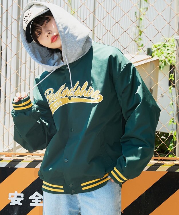 WEGO 【ユニセックス着用ITEM】フードワッペンスタジャン ダークグリーン