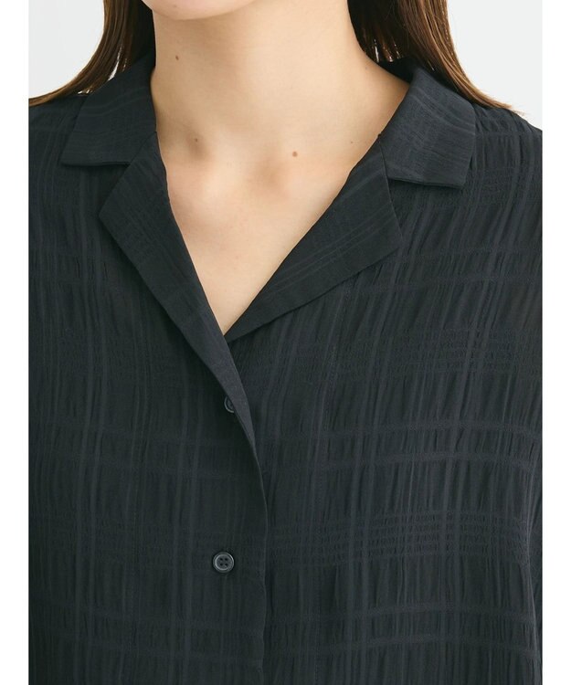 Green Parks シアーチェック開襟ブラウス Black